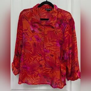 American Angel Il Vibrant Red and Pink Floral Blouse